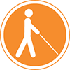  orange icon with a person walking with a white cane