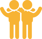 friends simple orange icon of two people with arms on each other's shoulders