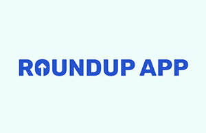 Blue RoundUp logo on a light blue background