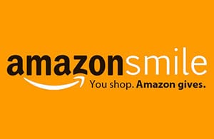 Amazon Smile text on orange background.