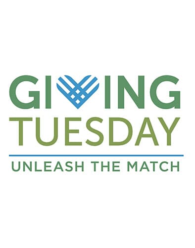 Giving Tuesday logo in green and blue with "Unleash the Match" underneath
