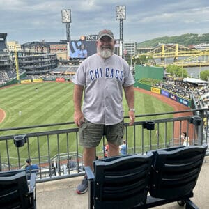 Barry in Chicago jersey standing in the PNC Park 